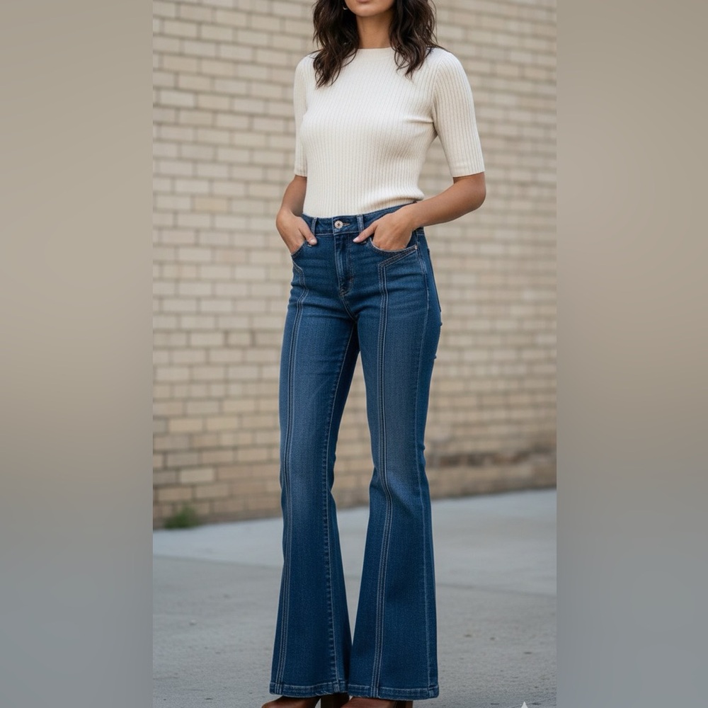 PAIGE Dark Blue Retro Flare Jeans
